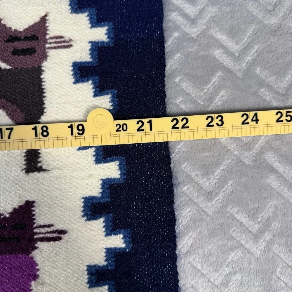 Vintage Peruvian Wool Tapestry Cat Motif Handwoven Folk Art Wall Hanging